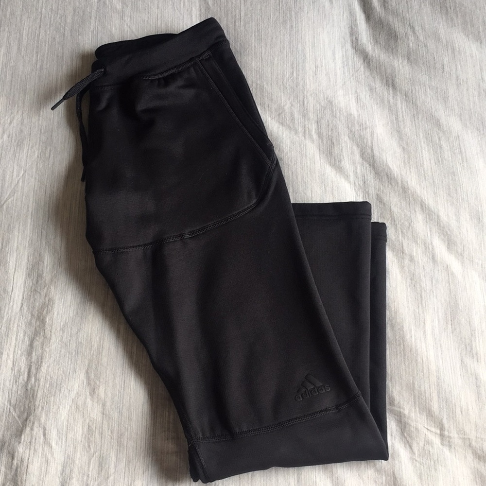 adidas fleece-lined warm-ups, black, size S